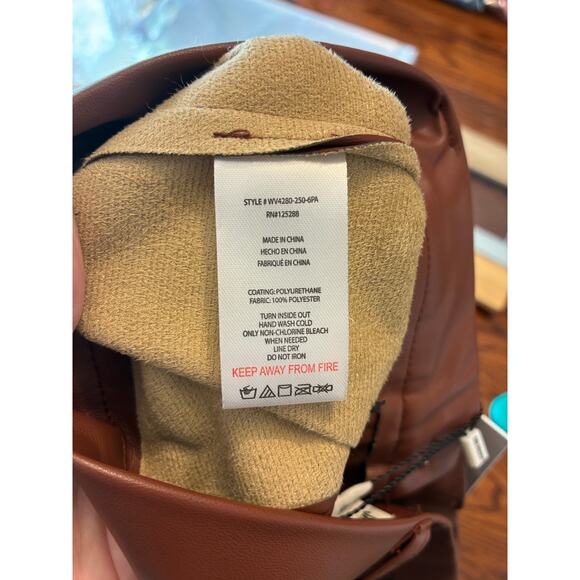 Jason Wu Women's Brown Camel Faux Leather Pants with Front Slit NWT Size Medium - Picture 4 of 6